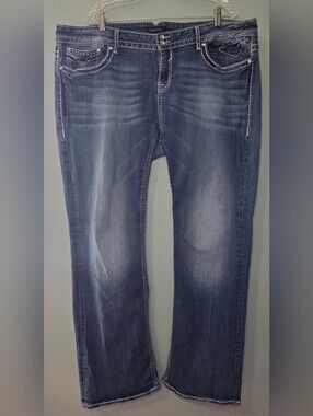 Vigoss New York Slim Boot Cut Women's Jeans in Washed Blue Denim Plus Size 24